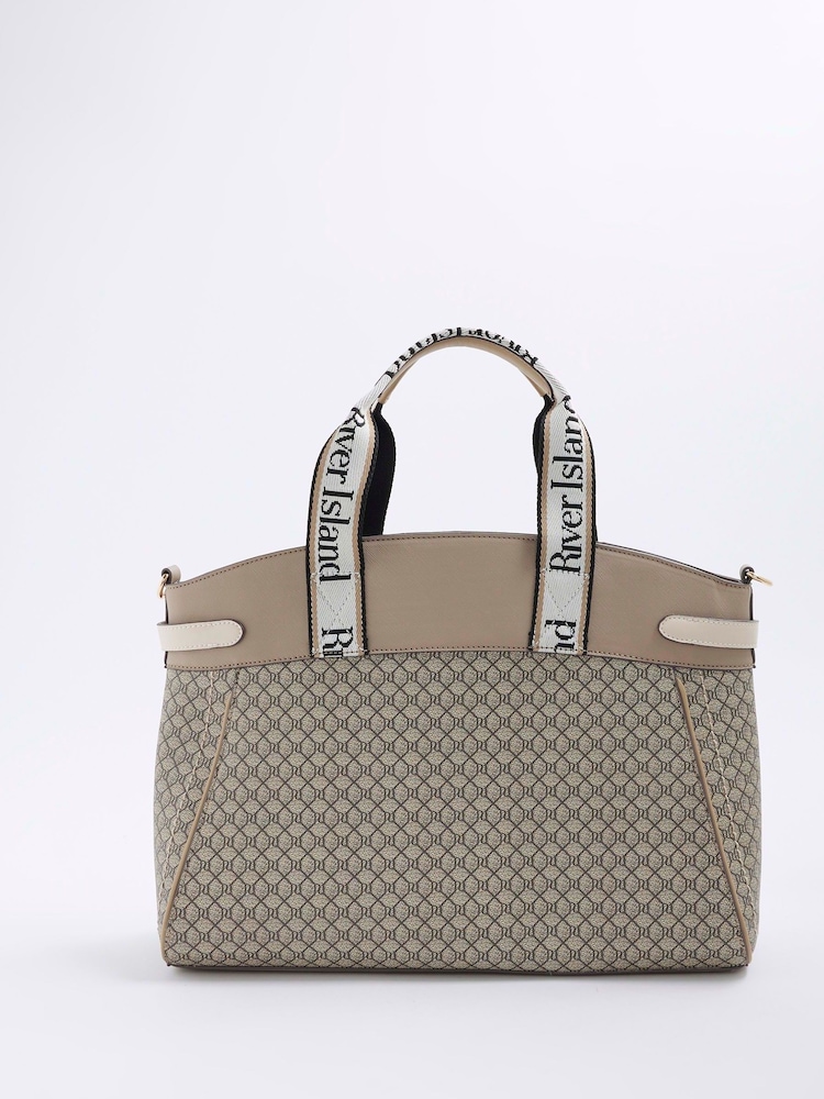 River Island Brown Panelled Webbing Handle Tote Bag - Image 2 of 6