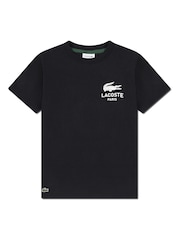 Lacoste Black Graphic Core Logo T-Shirt With Back Print - Image 1 of 2