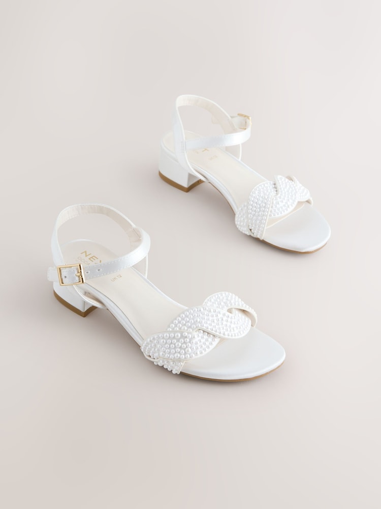 White Pearl Effect Heeled Sandals - Image 1 of 5