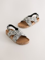 Black/White Woven Geo Cross Strap Sandals - Image 1 of 5