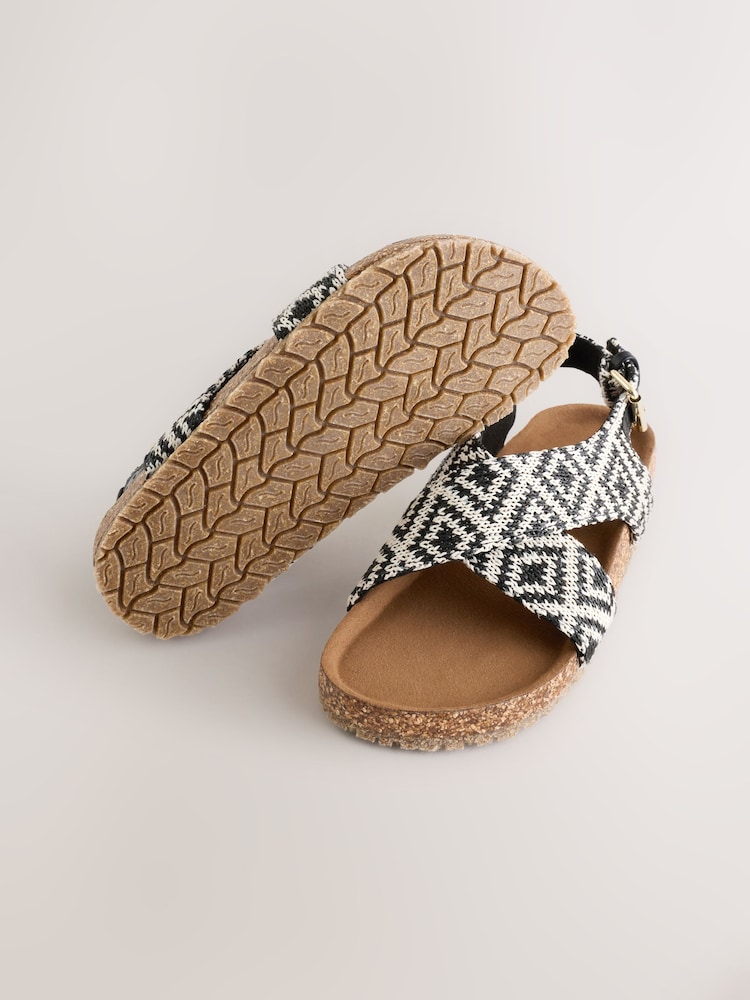 Black/White Woven Geo Cross Strap Sandals - Image 5 of 5