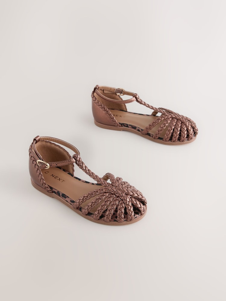 Bronze Metallic Plaited Fisherman Sandals - Image 1 of 5