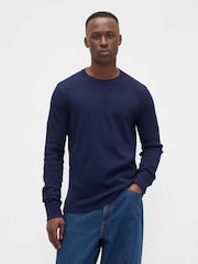 Gap Navy Blue Waffle Knit Crew Neck T-Shirt - Image 1 of 4