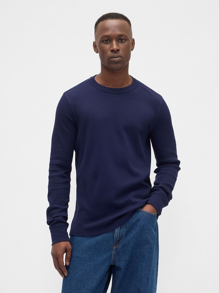 Gap Navy Blue Waffle Knit Crew Neck T-Shirt - Image 1 of 4
