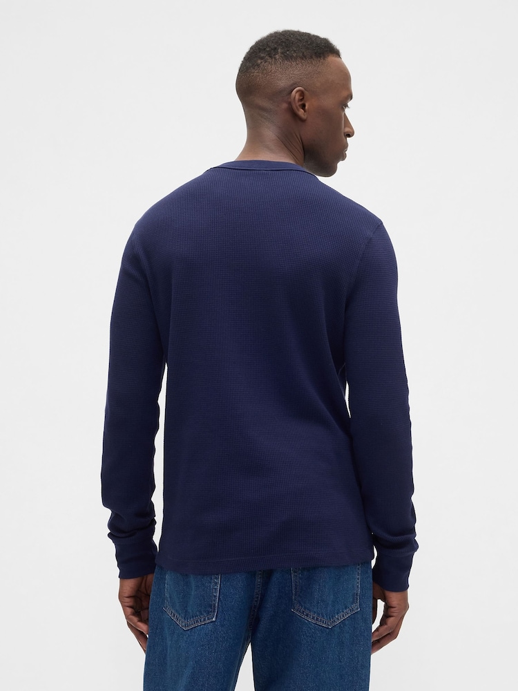 Gap Navy Blue Waffle Knit Crew Neck T-Shirt - Image 2 of 4