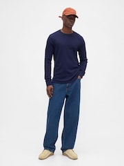 Gap Navy Blue Waffle Knit Crew Neck T-Shirt - Image 3 of 4