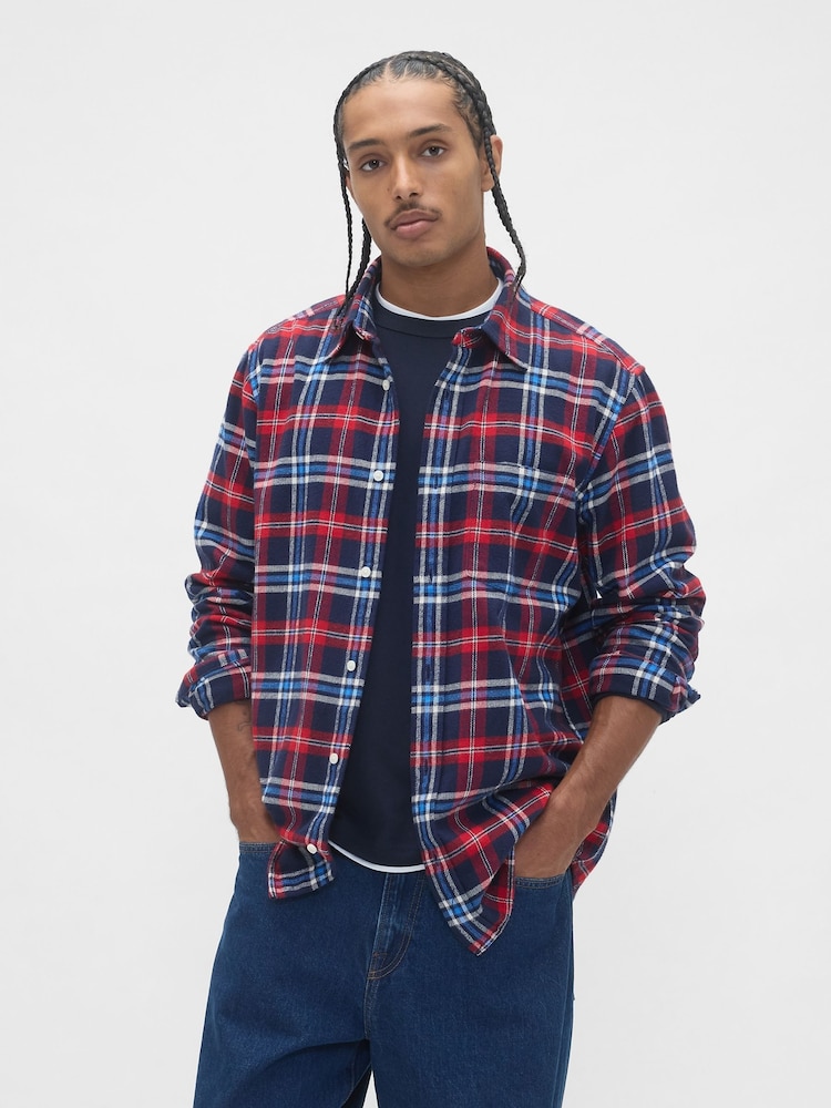 Gap Blue Cotton Relaxed Flannel Shirt - Image 1 of 4