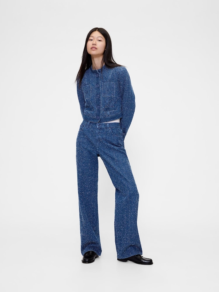 Gap Blue Denim Tweed Crop Jacket - Image 2 of 6 Gap Blue Denim Tweed Crop Jacket - Image 2 of 6