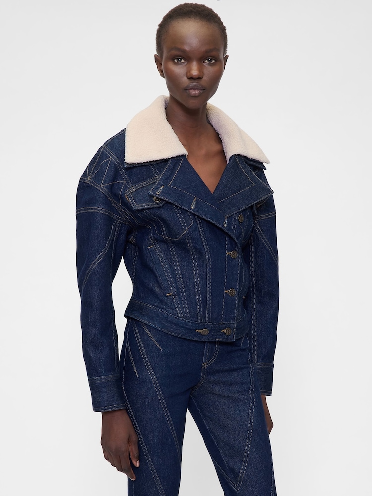 Gap GapStudio Dark Wash Blue Seamed Icon Denim Jacket - Image 1 of 6 Gap GapStudio Dark Wash Blue Seamed Icon Denim Jacket - Image 1 of 6