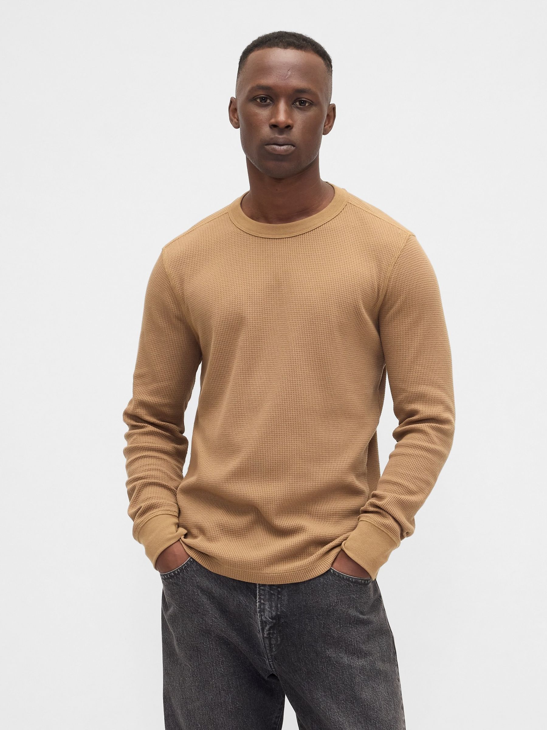 Buy Gap Brown Waffle Knit Crew Neck T-Shirt from the Next UK