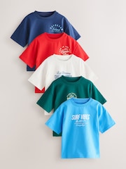 Blue/Navy/Green/Red/White Small Short Sleeve Graphic T-Shirts 5 Pack (3mths-7yrs) - Image 1 of 9