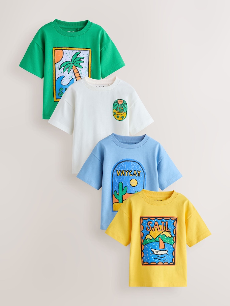 Green/Yellow Stamps Short Sleeve Graphic T-Shirts 4 Pack (3mths-7yrs) - Image 1 of 8