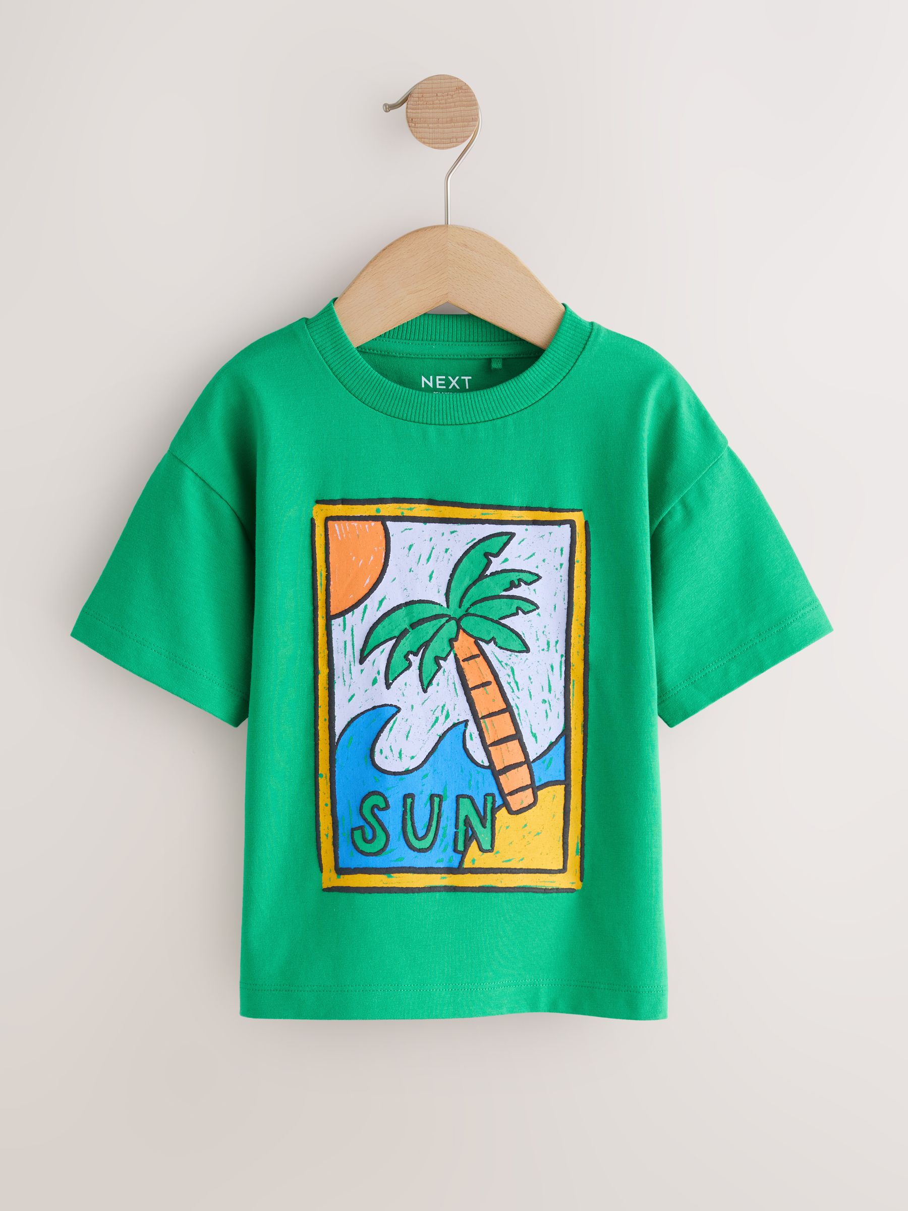 Next：日本 グリーン/イエロー スタンプ - 半袖 グラフィック Tシャツ