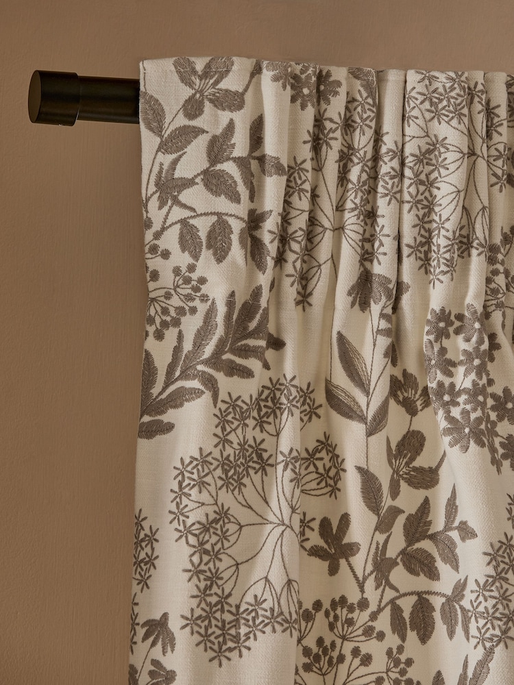 Natural Collection Luxe Floral Embroidered Pencil Pleat Lined Curtains - Image 1 of 5 Natural Collection Luxe Floral Embroidered Pencil Pleat Lined Curtains - Image 1 of 5
