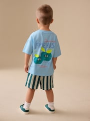 Blue Apple Short Sleeve Back Print T-Shirt and Shorts Set (3mths-7yrs) - Image 1 of 10