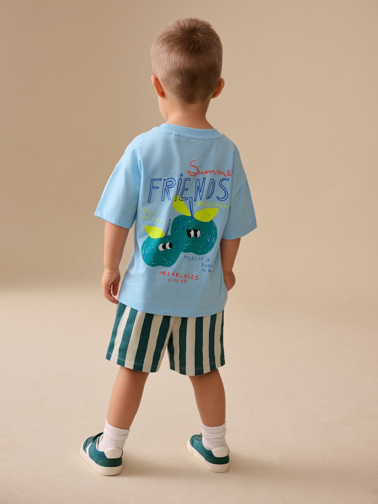 Blue Apple Short Sleeve Back Print T-Shirt and Shorts Set (3mths-7yrs) - Image 1 of 10