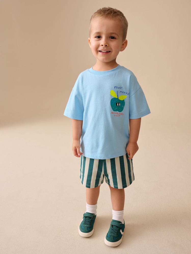 Blue Apple Short Sleeve Back Print T-Shirt and Shorts Set (3mths-7yrs) - Image 2 of 10