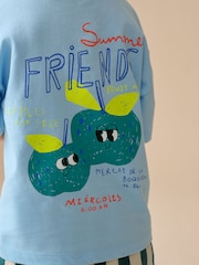 Blue Apple Short Sleeve Back Print T-Shirt and Shorts Set (3mths-7yrs) - Image 4 of 10