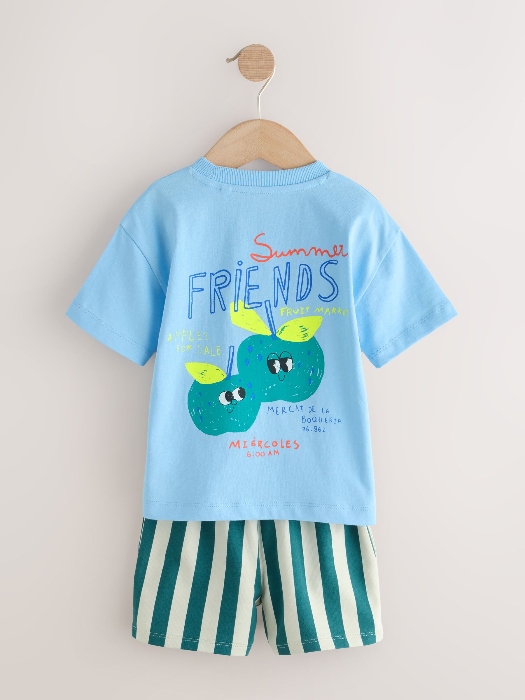 Buy Blue Apple Short Sleeve Back Print T-Shirt and Shorts Set