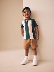 Green/Ecru Stripe Short Sleeve Polo Shirt and Shorts Set (3mths-7yrs) - Image 1 of 8