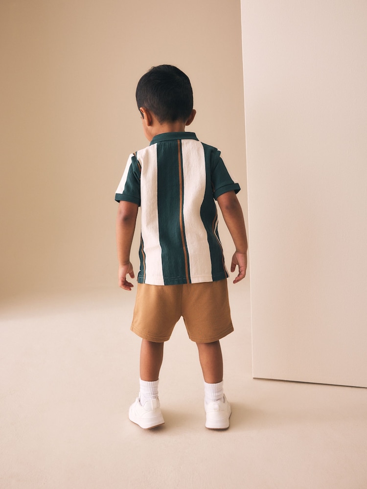 Green/Ecru Stripe Short Sleeve Polo Shirt and Shorts Set (3mths-7yrs) - Image 2 of 8