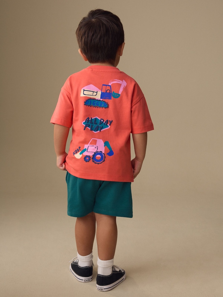 Coral Pink Digger - Ensemble T-shirt à manches courtes imprimé au dos et short (3mois-7ans) - Image 1 sur 5