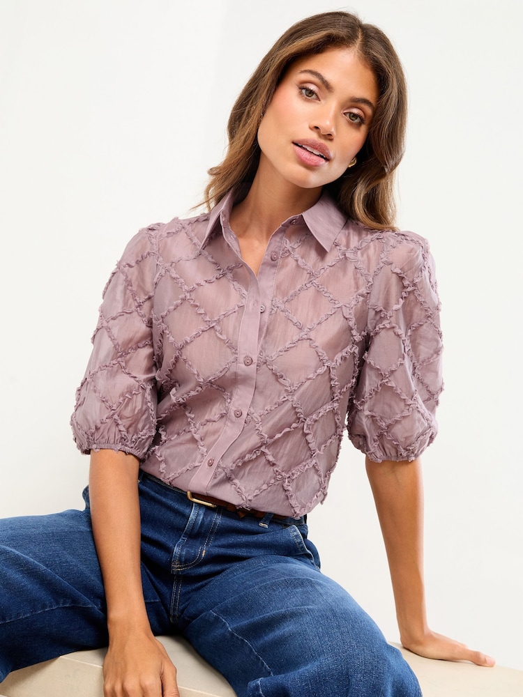 Lipsy Purple 3D Fabric Puff Sleeve Shirt - Image 1 of 4 Lipsy Purple 3D Fabric Puff Sleeve Shirt - Image 1 of 4