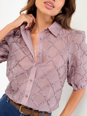 Lipsy Purple 3D Fabric Puff Sleeve Shirt - Image 2 of 4