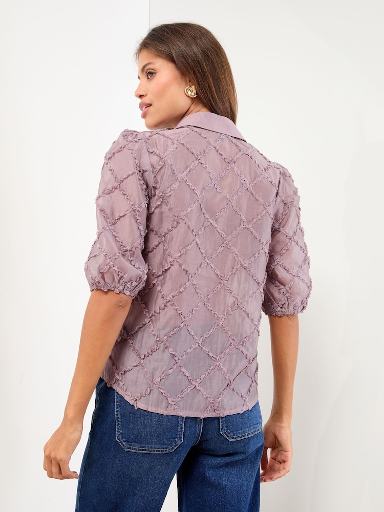 Lipsy Purple 3D Fabric Puff Sleeve Shirt - Image 4 of 4