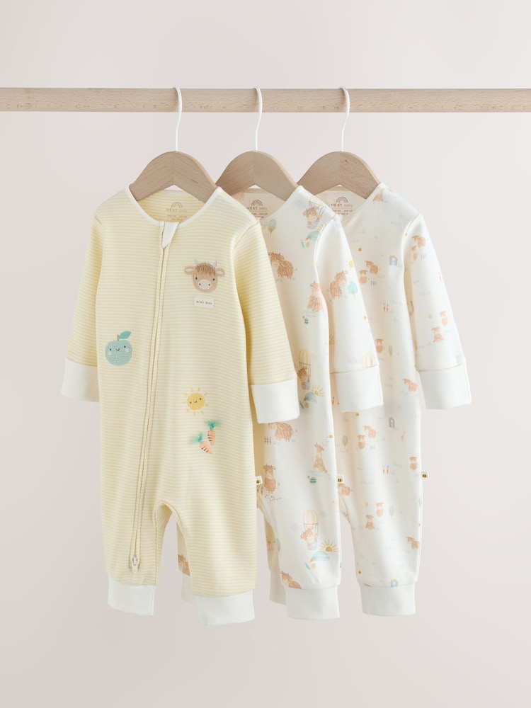 Cream Hamish Two Way Zip Baby Sleepsuits 3 Pack (0mths-3yrs) - Image 1 of 12
