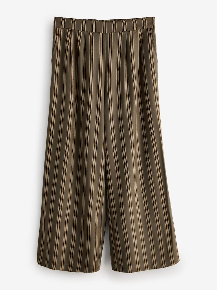 Khaki Green Striped Wide Leg Trousers - Image 1 of 1