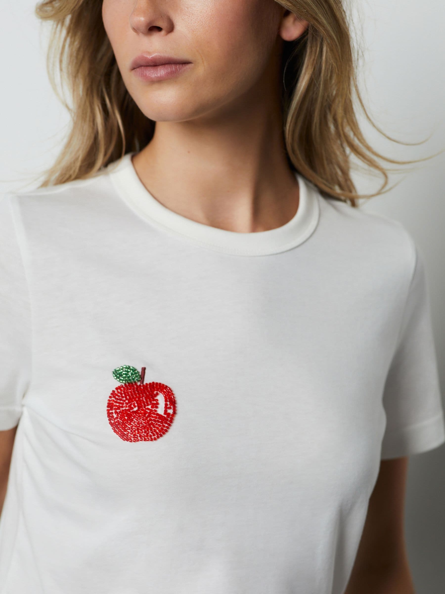 Buy White/Red Apple Beaded Essential Short Sleeve Crew Neck T