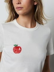 White Graphic Fruit Beaded - Essential Kurzarm-T-Shirt aus reiner Baumwolle mit Rundhalsausschnitt - Bild 5 von 8