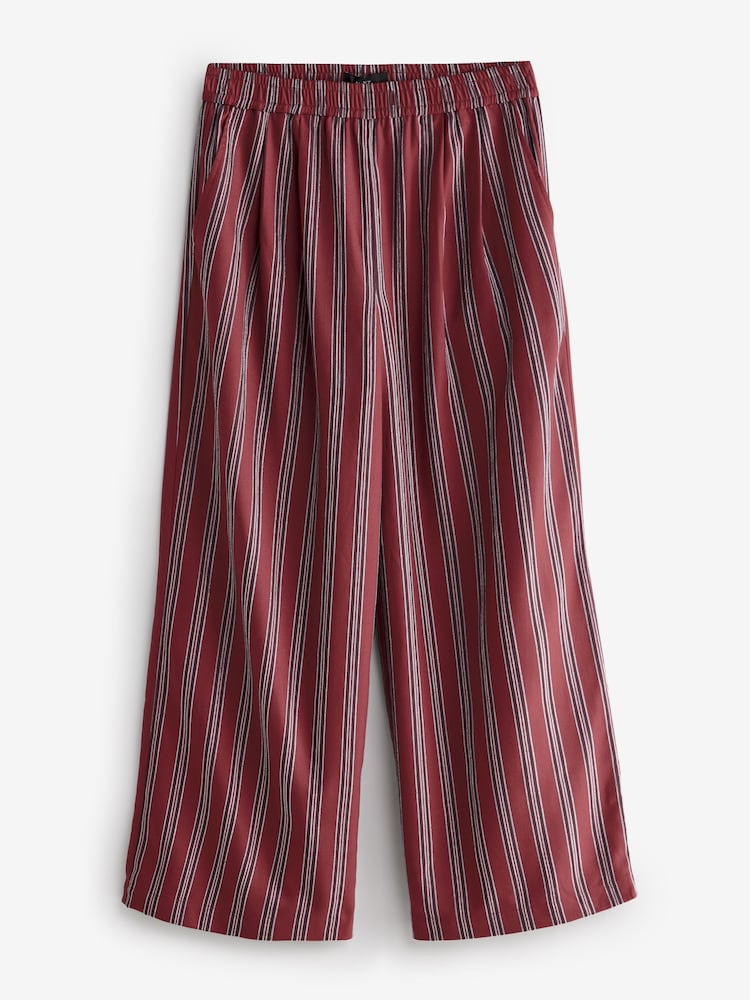 Burgundy Red Wide Leg Striped Trousers - Image 1 of 1 Burgundy Red Wide Leg Striped Trousers - Image 1 of 1