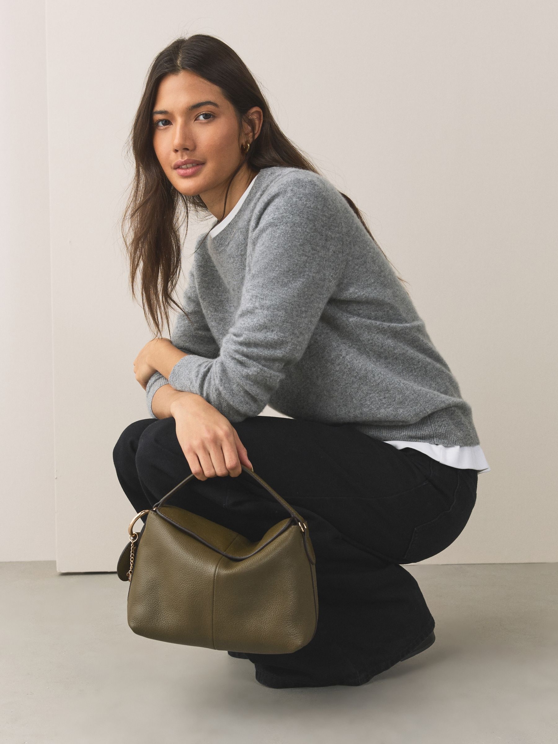 Buy Green Leather Slouchy Cross-Body Bag from Next Canada