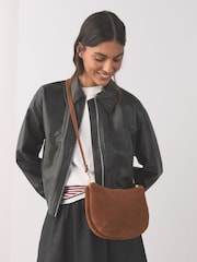 Tan Brown Scoop Leather Crossbody Bag - Image 1 of 10