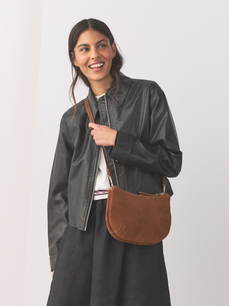 Tan Brown Scoop Leather Crossbody Bag - Image 2 of 10