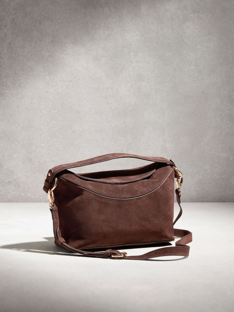 Chocolate Brown Suede Cross Body Bag - Image 1 of 5 Chocolate Brown Suede Cross Body Bag - Image 1 of 5