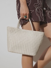 Ecru Leather Weave Cross-Body Bag - Image 2 of 5