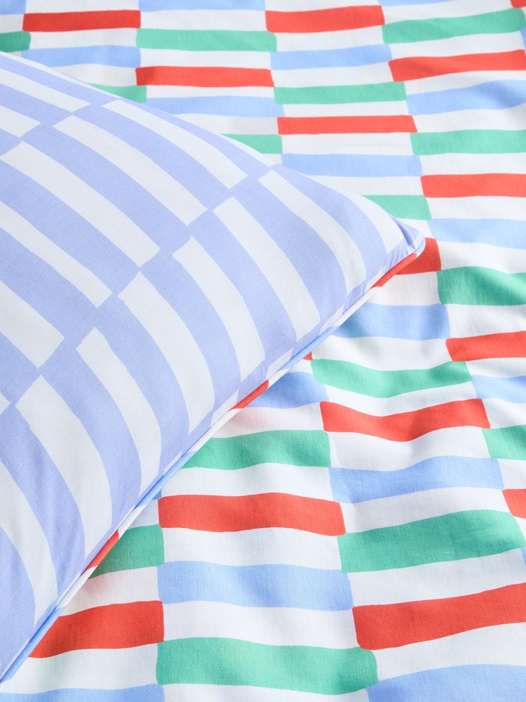Blue/Red Bright Stripe Cotton Printed Bedding Duvet Cover and Pillowcase Set - Image 2 of 2 Blue/Red Bright Stripe Cotton Printed Bedding Duvet Cover and Pillowcase Set - Image 2 of 2