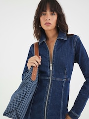 River Island Blue Zip Front Mini Denim Dress - Image 2 of 3