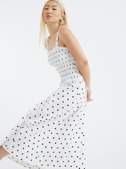 River Island White Polka Dot Shirred Midi Dress - Image 3 of 4