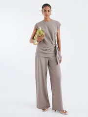 River Island Brown Beige Drawstring Pinstripe Trousers Set - Image 1 of 4