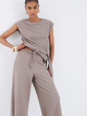 River Island Brown Beige Drawstring Pinstripe Trousers Set - Image 4 of 4