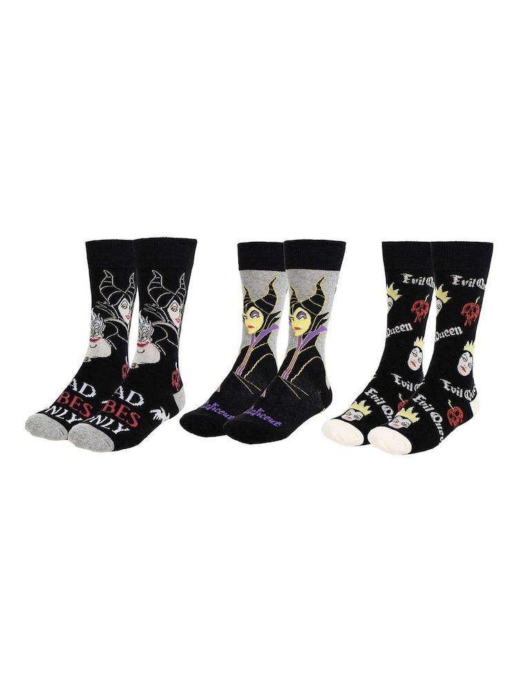 Peers Hardy Disney Villains Print Black Socks 3 Pack - Image 1 of 5