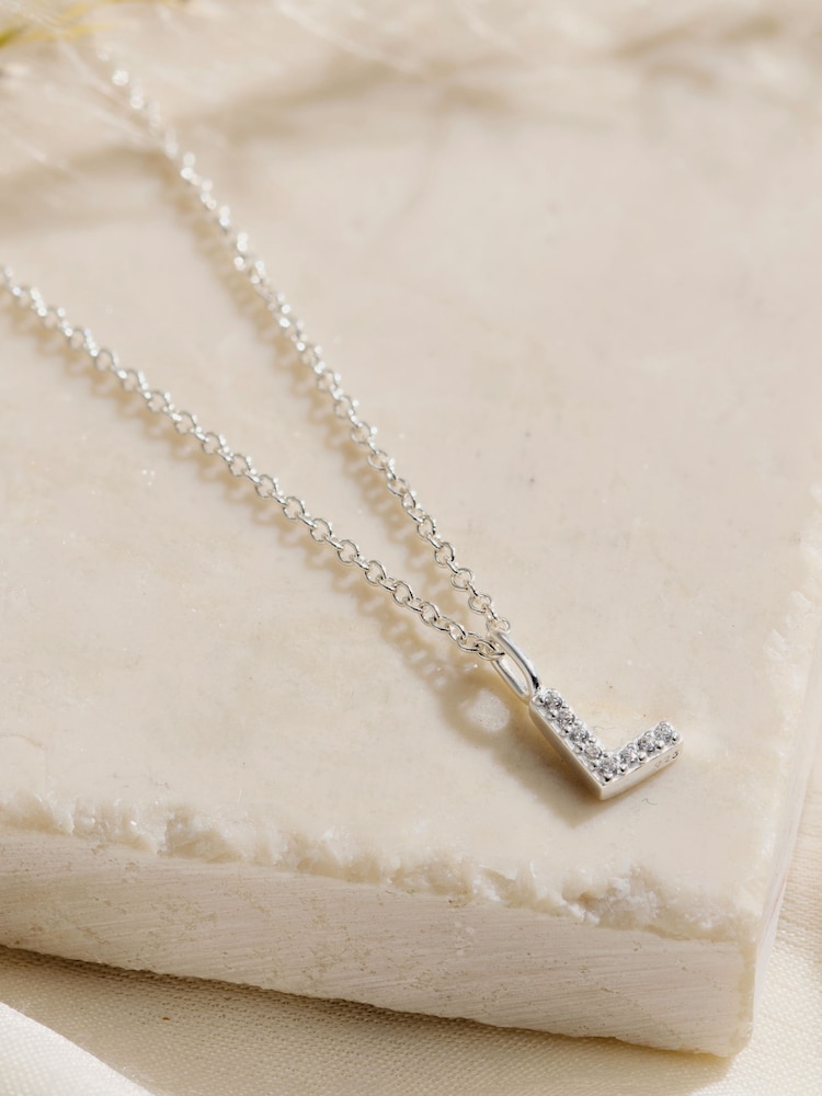 Posh Totty Designs Silver Tone CZ Initial letter Necklace - Image 1 of 5