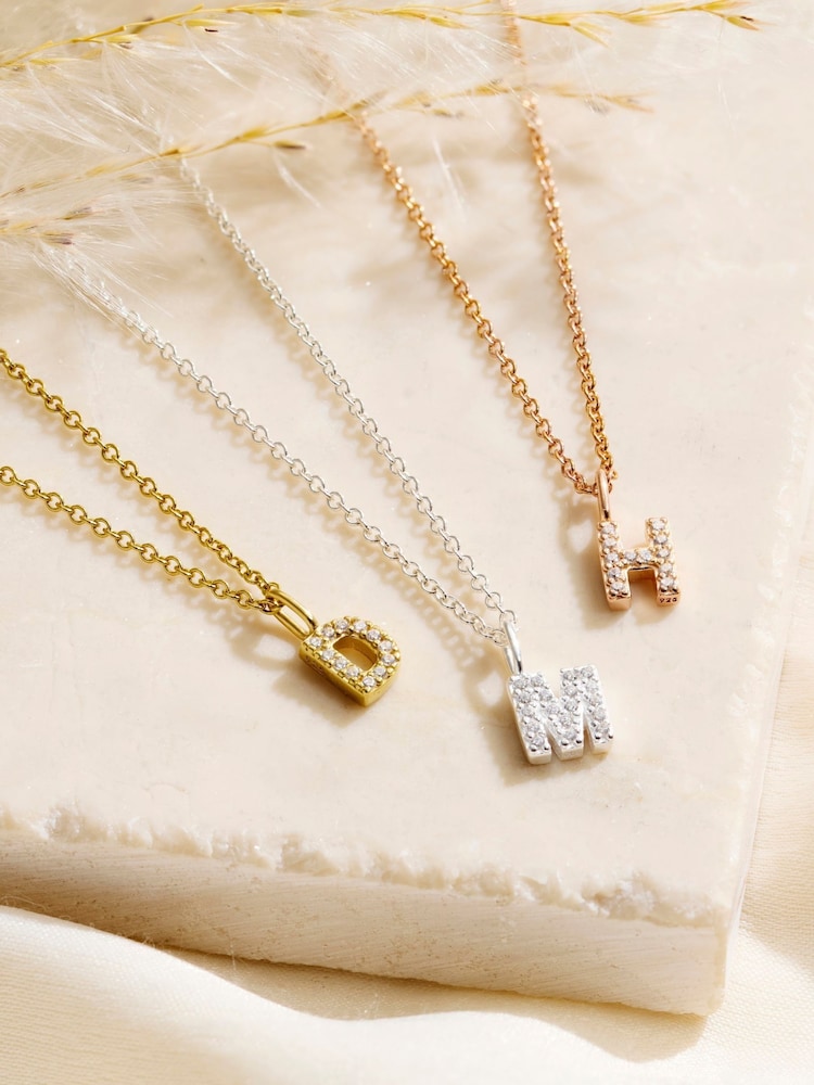 Posh Totty Designs Silver Tone CZ Initial letter Necklace - Image 2 of 5