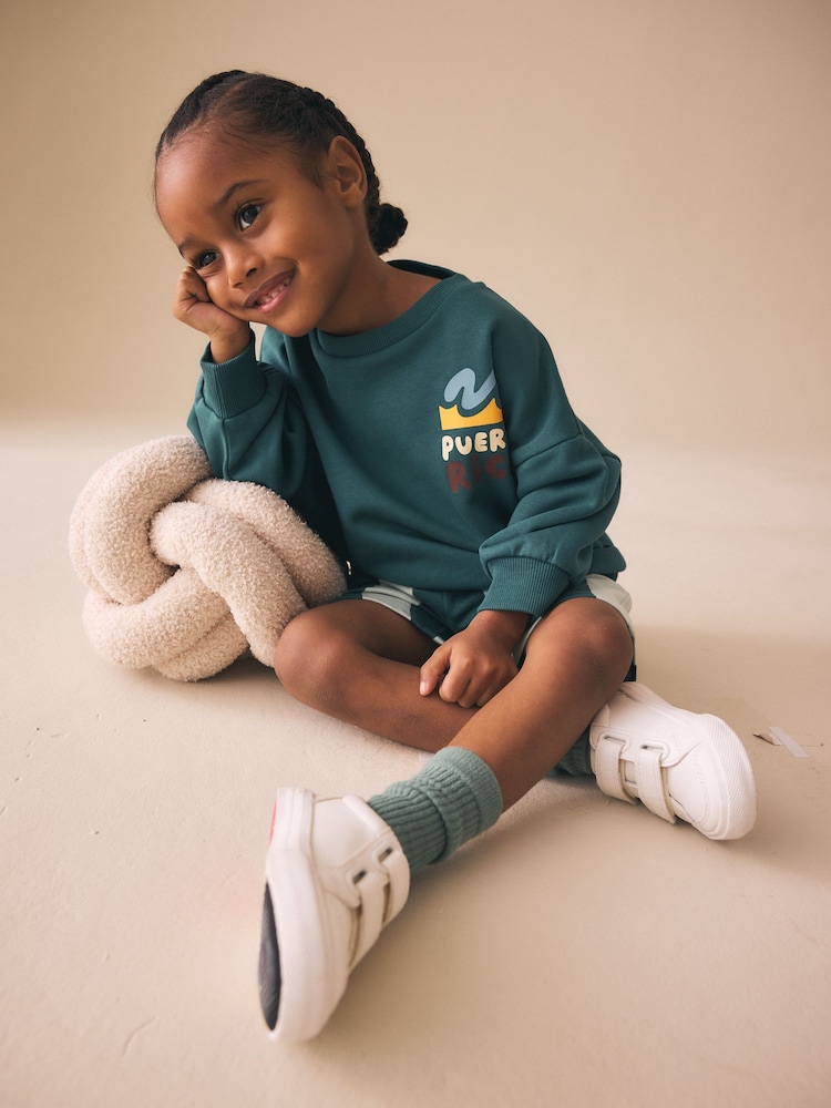 Dark Green Crew Neck Sweatshirt and Shorts Set (3mths-7yrs) (3mths-7yrs) - Image 2 of 10