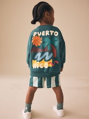 Dark Green Crew Neck Sweatshirt and Shorts Set (3mths-7yrs) (3mths-7yrs) - Image 4 of 10