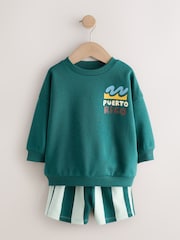 Dark Green Crew Neck Sweatshirt and Shorts Set (3mths-7yrs) (3mths-7yrs) - Image 6 of 10